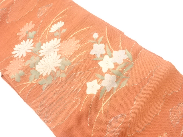 JAPANESE NAGOYA OBI FOR SUMMER / WOVEN BALLOON FLOWER